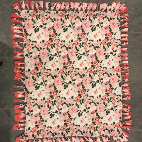 NEW!, Handmade Reversible Blanket, ‘My Sweet Little One’, Pink, Tan and Green - Picture 2 of 4